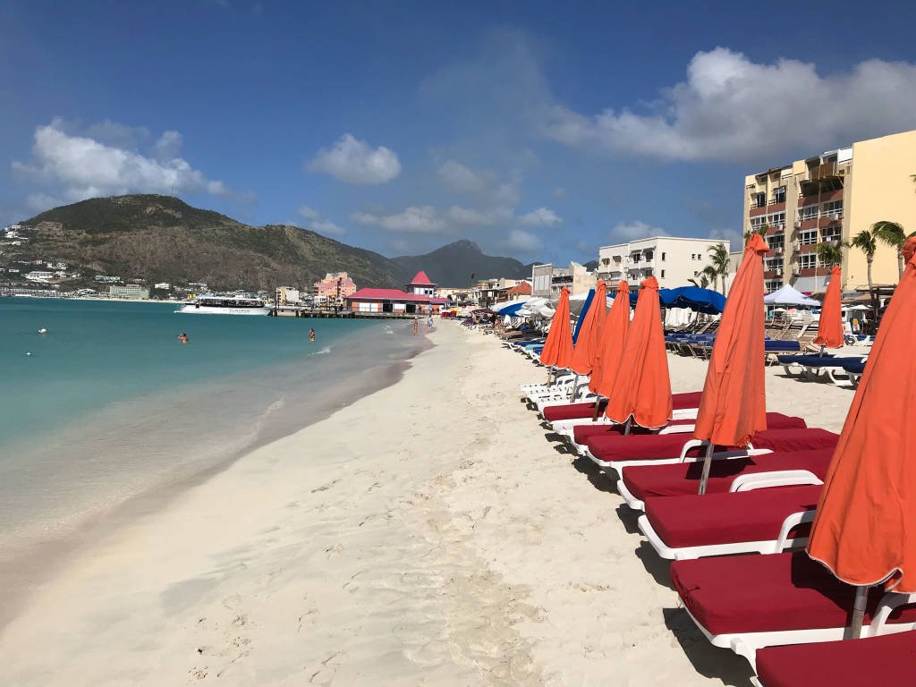 St Martin beach with chairs