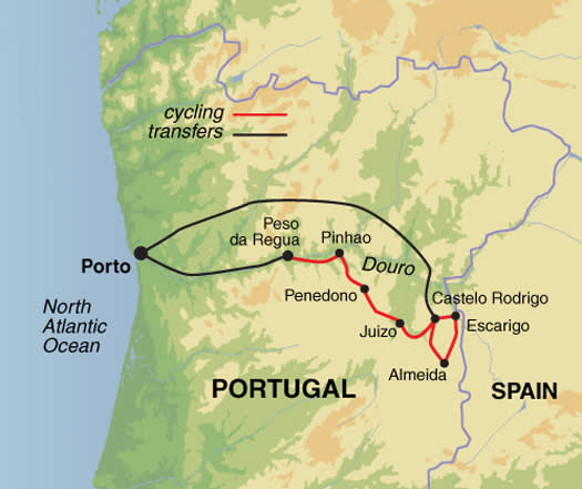 Self guided cycling in the Douro Valley map