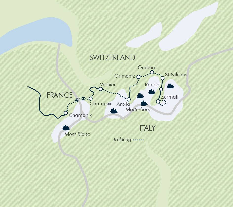 Mont Blanc to the Matterhorn map