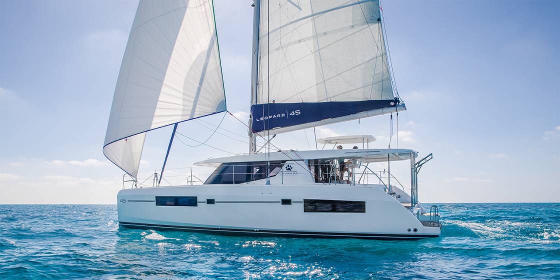 Leopard catamaran 45 under sail