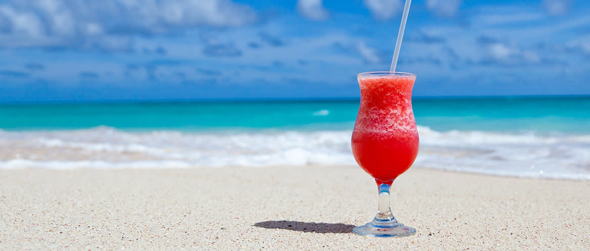 Fruity cocktail on a Galapagos beach