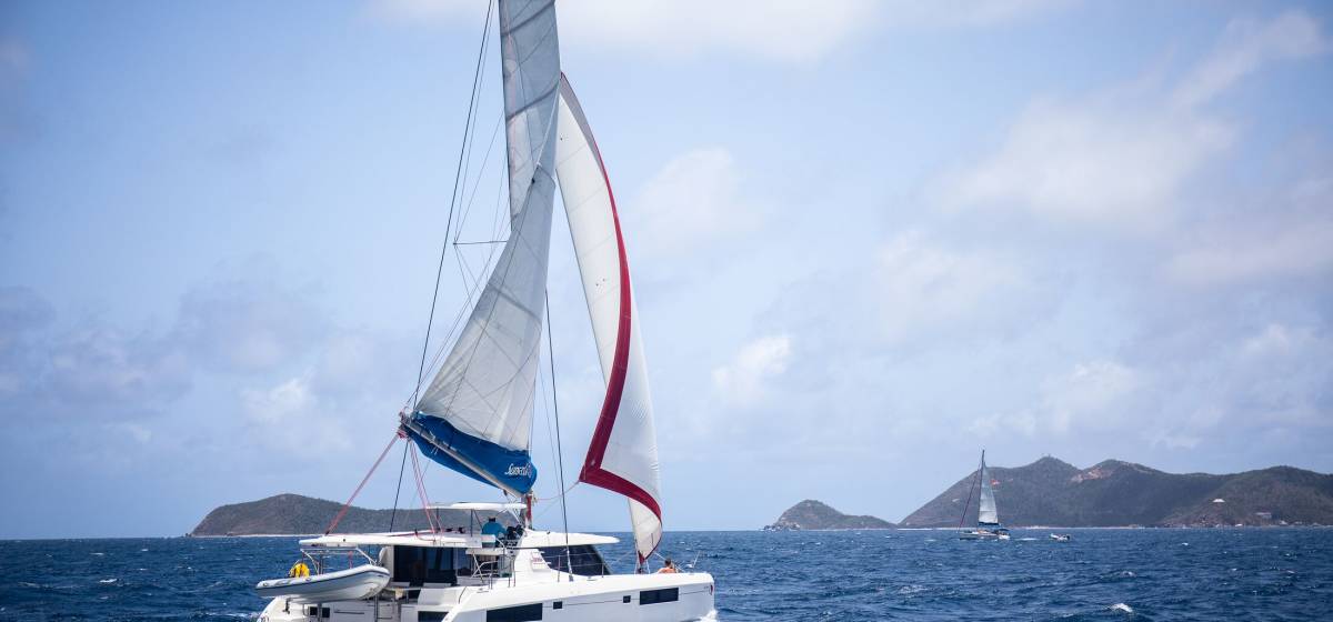 Catamaran at sail in the BVI