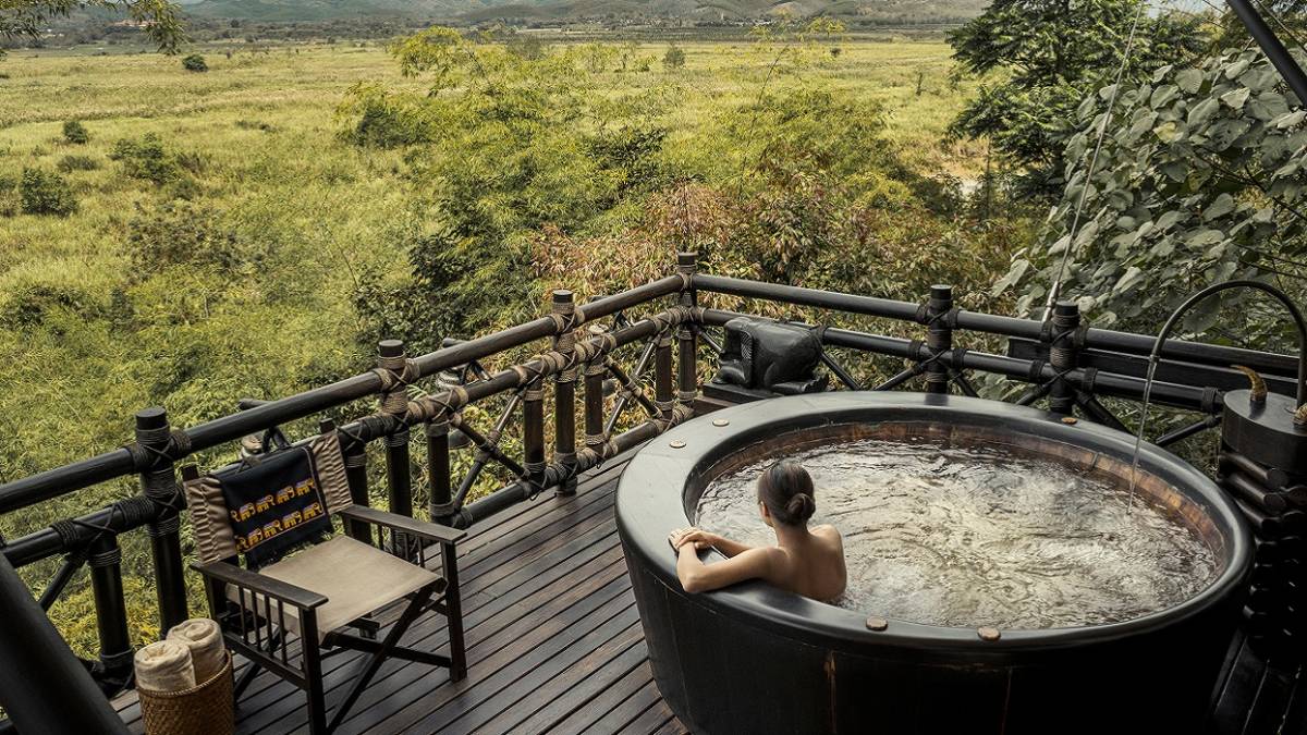 Outdoor whirlpool at Four Seasons Tented Camp, Golden Triangle Hotel in Chiang Saen, Thailand