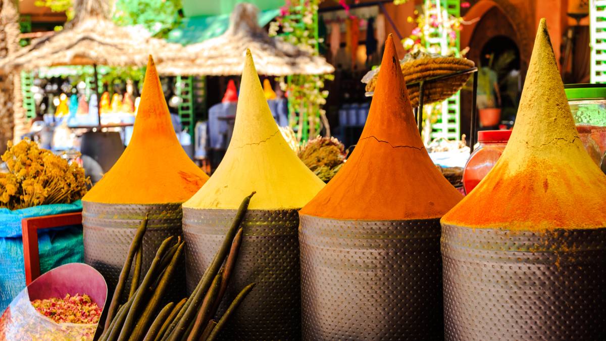 Moroccan spice stall in marrakech market, morocco