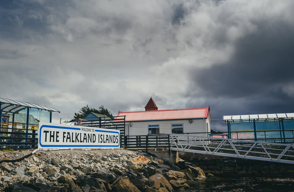 The iconic Falkland Islands sign at Stanley. Photo by David Merron.  