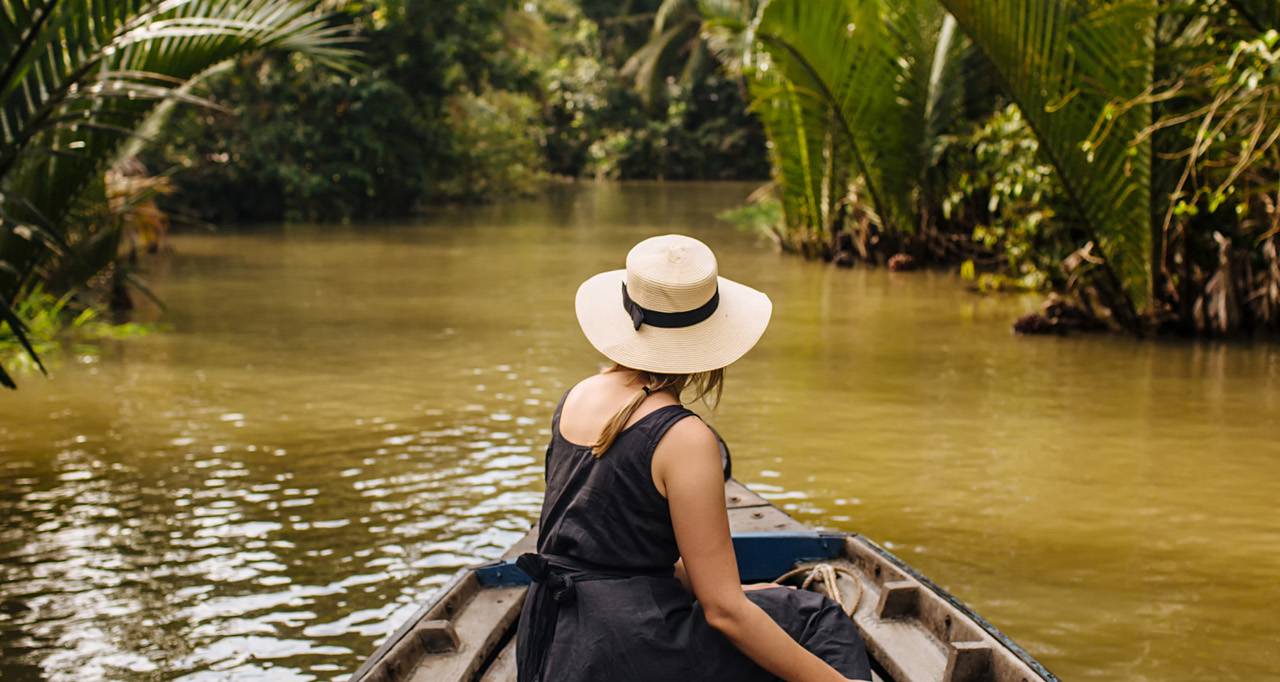 Woman canoeing in Vietnam