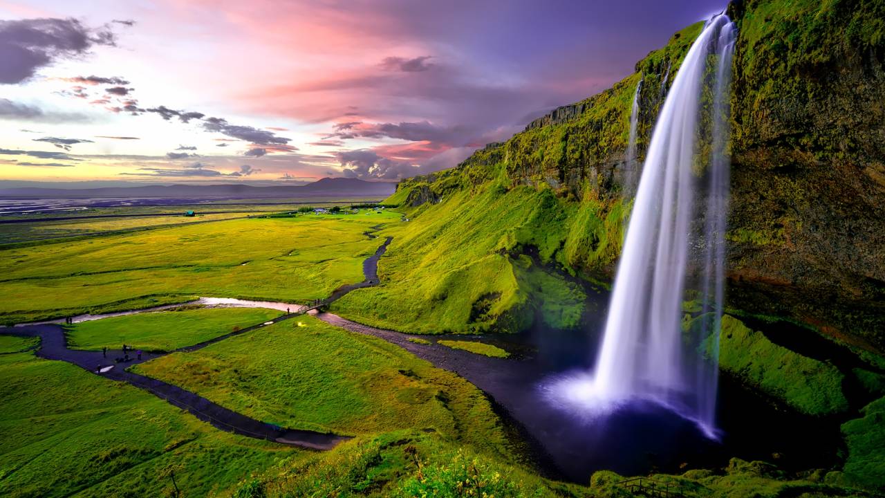 Iceland Midnight Sun Waterfall