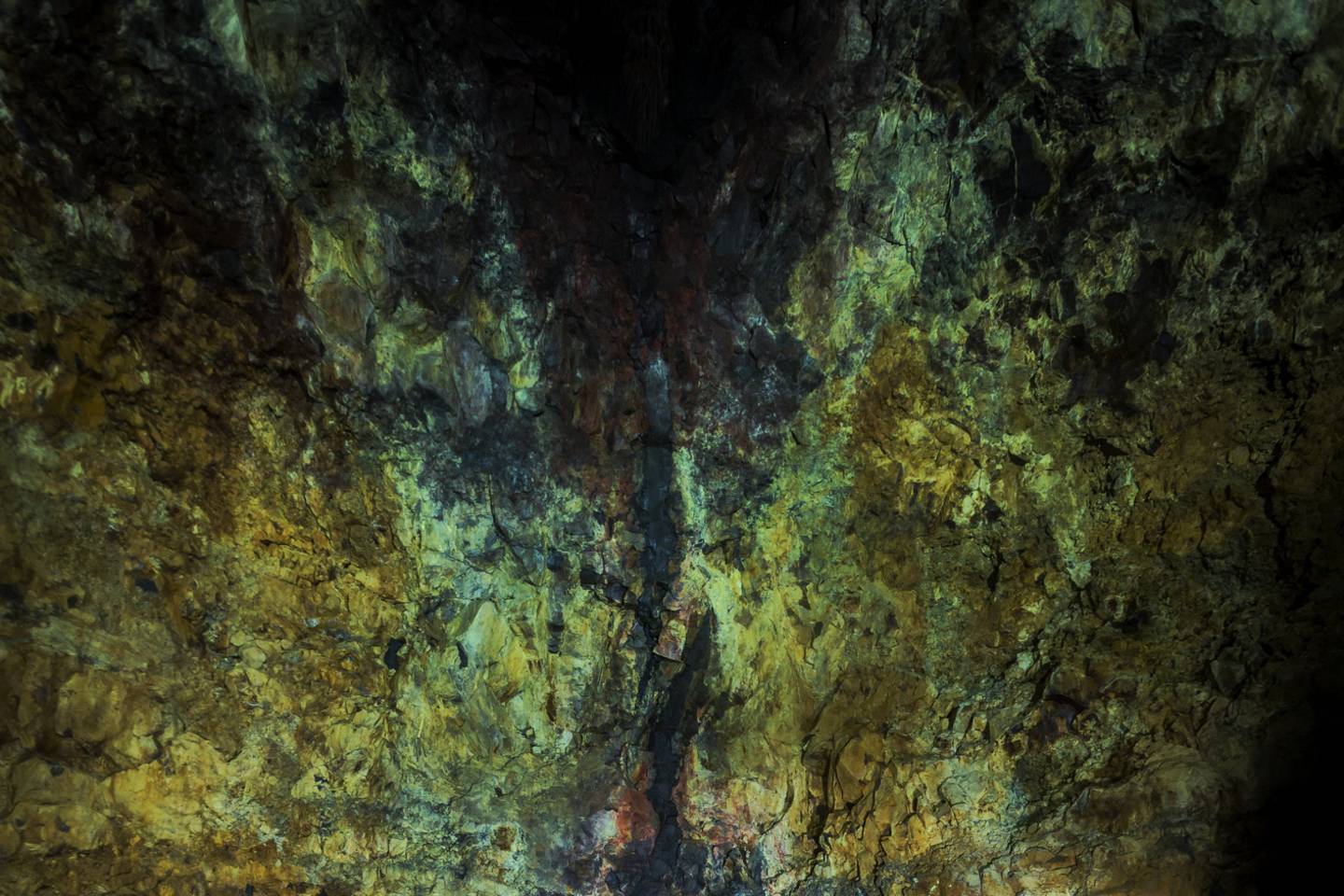 Tourist inside Thrihnukagigur volcano crater