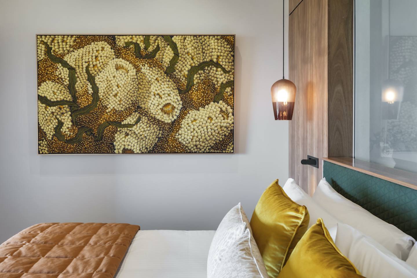 Interior of Sequoia Suites bedroom at Mount Lofty House