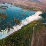 Victoria Falls from the air in the afternoon
