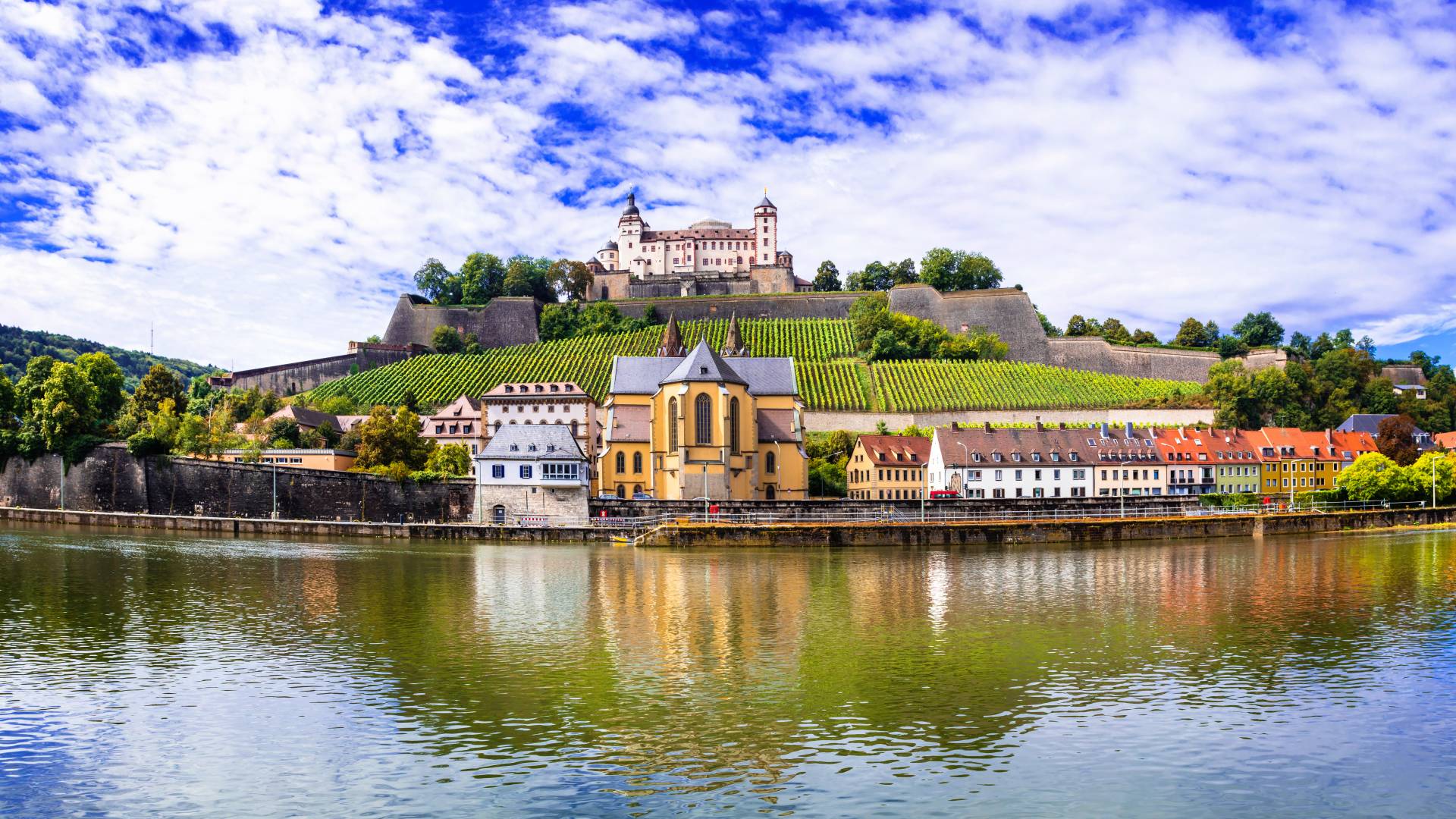 Authentic beautiful towns of Germany - Wurzburg, view with vineyrds and castle, Europe