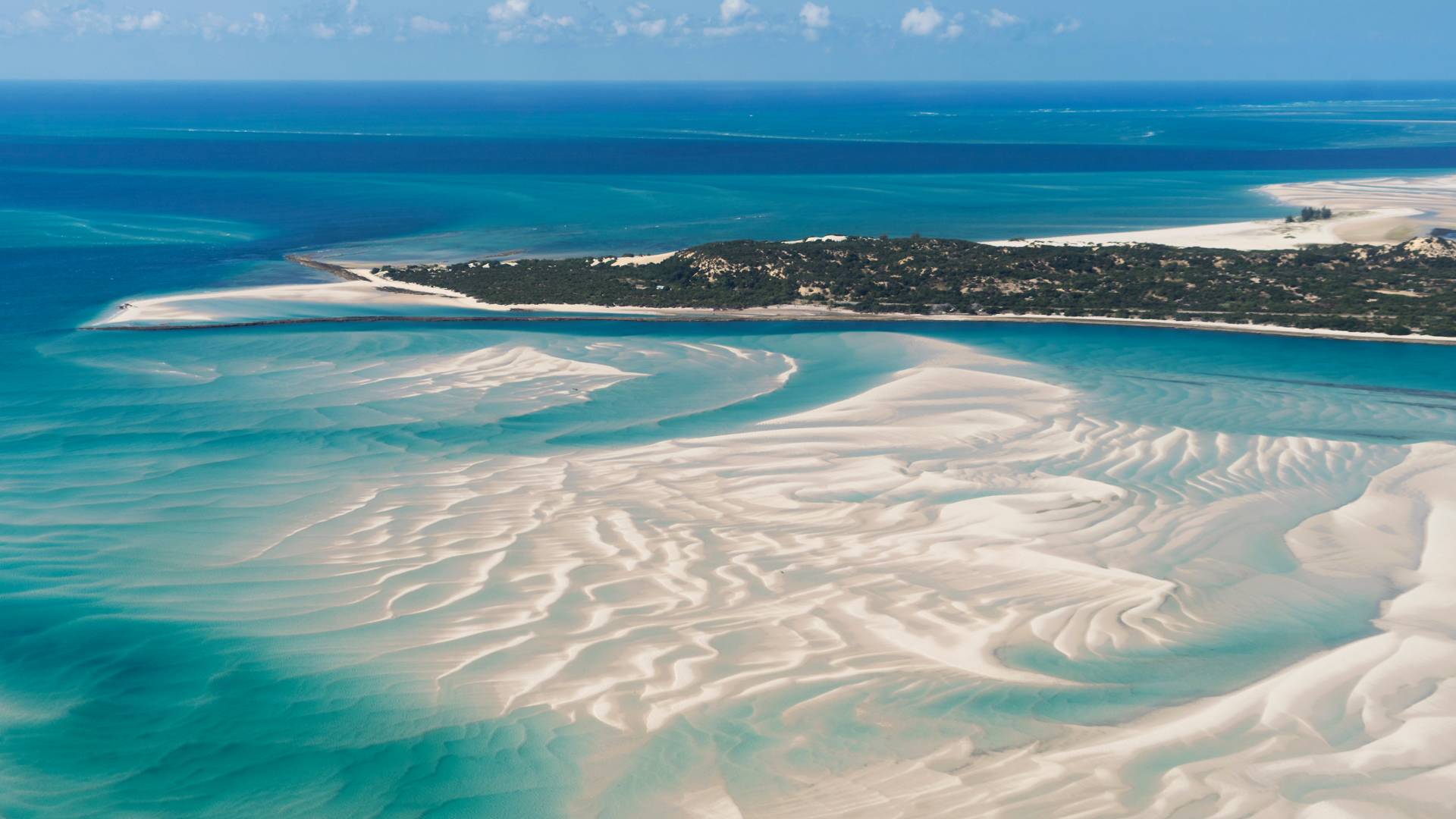 An Island in Vilankulo, Mozambique, Africa As Seen From Above, Surrounded by Sand and Water
