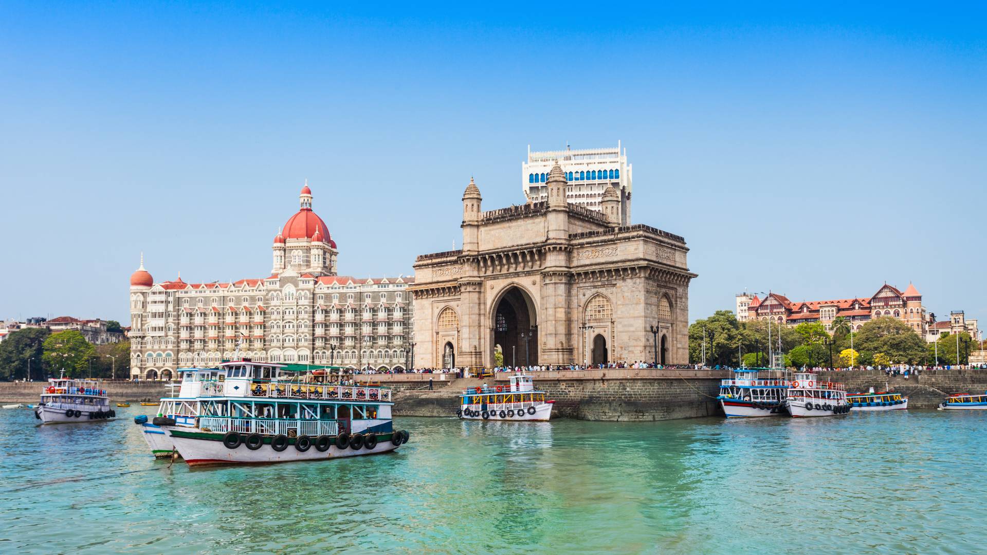 Enchanting Travels India Tours - Gateway of India and boats as seen from the Mumbai Harbour