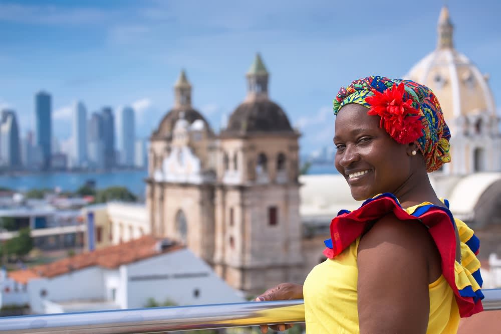 Woman in traditional Colombian dress.