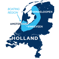 Map showing where the Friesland & Holland boating region is in the Netherlands