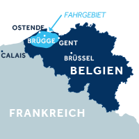 Die Karte zeigt, wo sich die Hausbootregion Flandern in Belgien befindet.