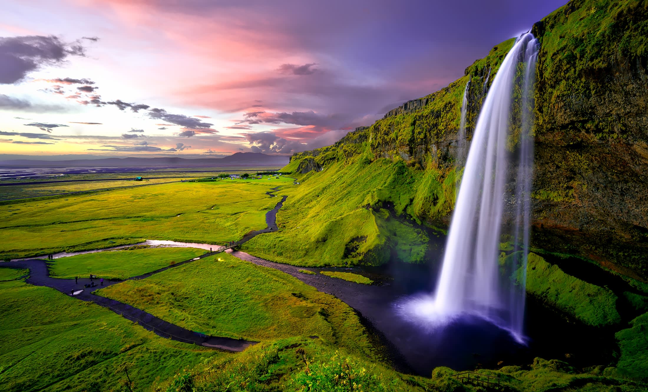 Iceland Midnight Sun Waterfall