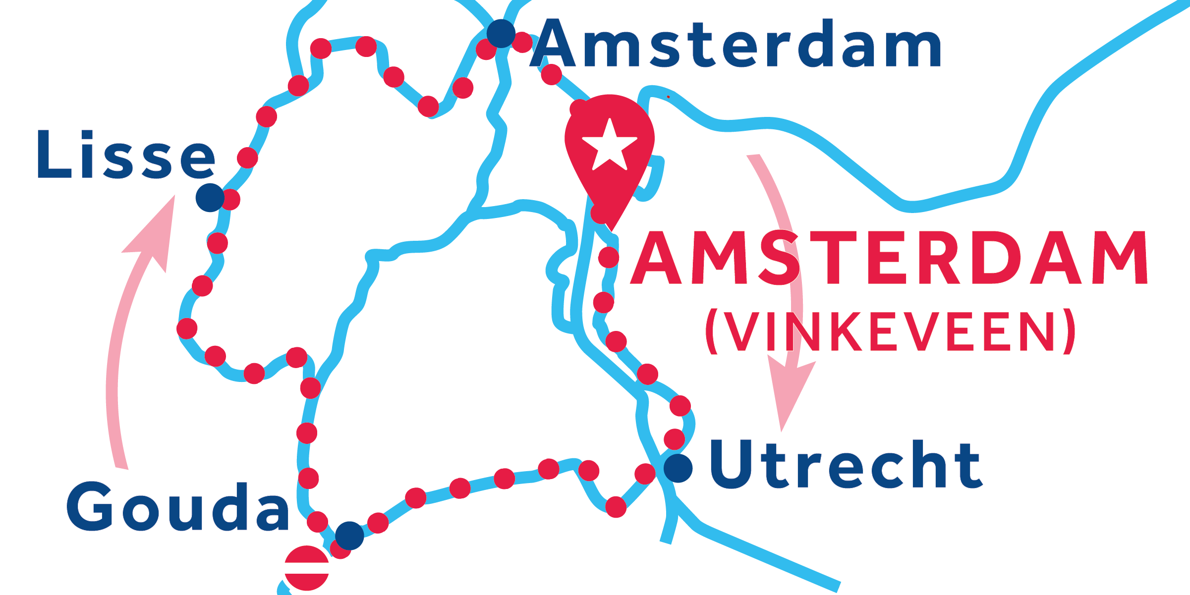 Amsterdam (Vinkeveen) ALLER-RETOUR via Utrecht, Lisse et Amsterdam