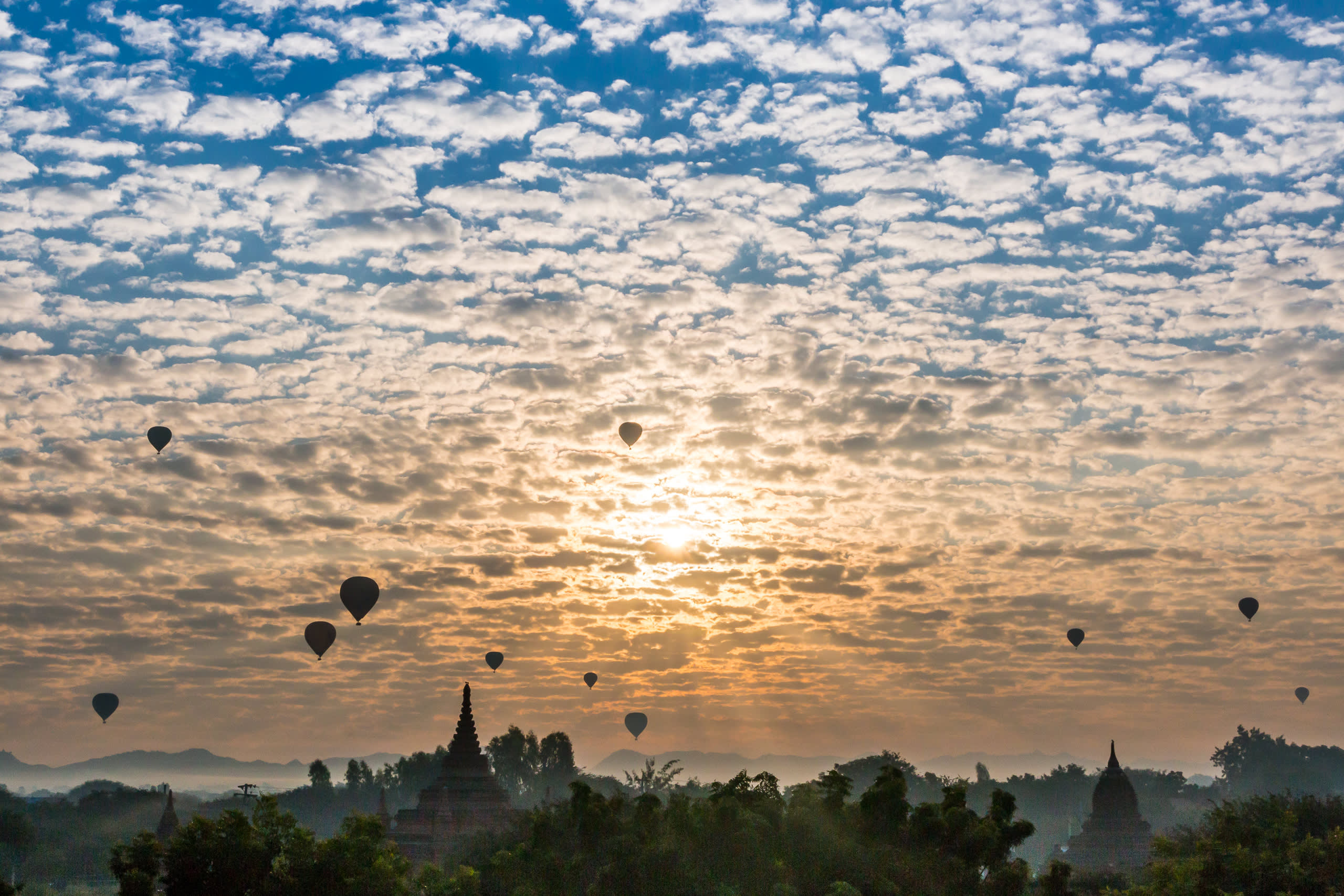 Hot air balloons over Bagan, Myanmar