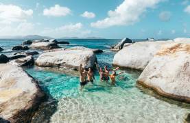 Group of friends at The Baths in the BVI