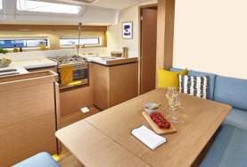 Sun Odyssey 490 interior kitchen and dining area