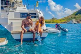 Couple getting ready to go snorkeling