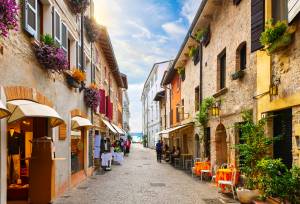 Lake Garda in the historic medieval town of Sirmione, Italy