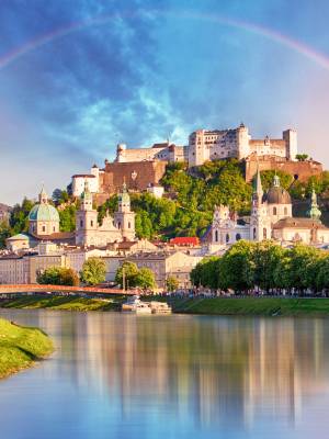 Austria, Rainbow over Salzburg castle