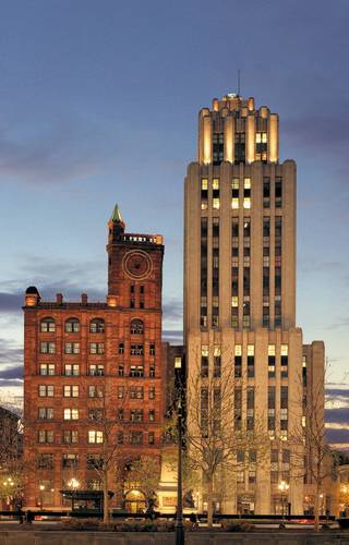 Panoramic dusk view of the Place d Armes