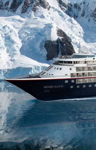 a large ship in the snow
