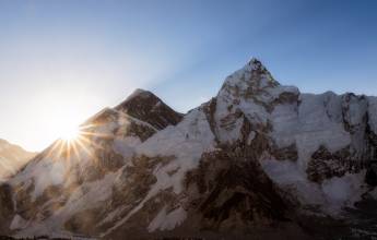 Sunrise view of the Mount Everest and summit Nuptse from Kala Patar