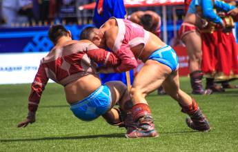 Wrestling during the Naadam Festival
