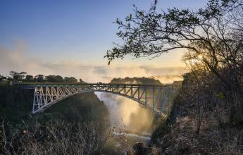 Beautiful view of the Victoria Falls Bridge over the Zambezi River