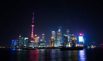 a lit up city at night