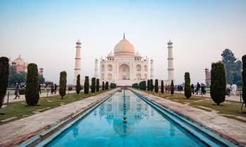 The Taj Mahal, Agra, with reflective pool