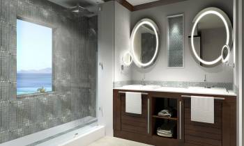a sink a mirror and a window
