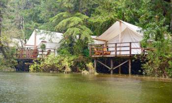 a house surrounded by water