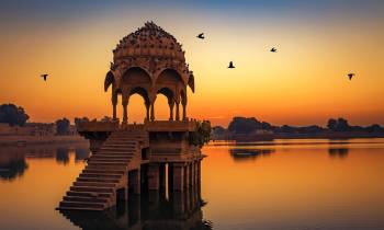 Ancient temple in Gadi Sagar lake,Jaipur, Rajasthan