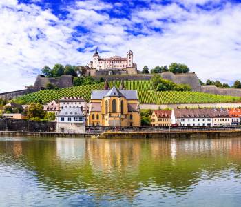 Authentic beautiful towns of Germany - Wurzburg, view with vineyrds and castle, Europe