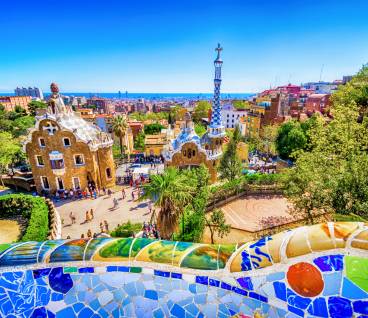 bench parc guell barcelona cityscape antoni gaudi unrecognisable people