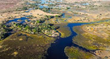 okavango delta in Botswana in africa from above out of airplane