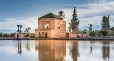 Menara gardens reflecting pool and pavilion, Marrakech, Morocco, Africa