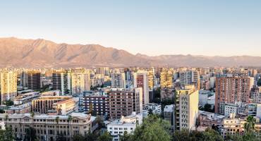 Panoramic aerial view of downtown Santiago with Andes mountains on background - Santiago, Chile, South America