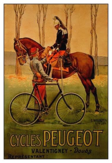 Advert for Peugot cycles, showing the bicycle in comparison to horse. Source: Wikimedia Commons.