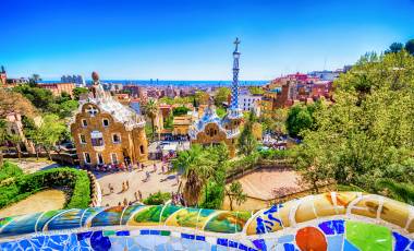 bench parc guell barcelona cityscape antoni gaudi unrecognisable people