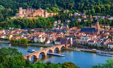 Landmarks and beautiful towns of Germany - medieval Heidelberg . view with famous Carl Theodor bridge and castle