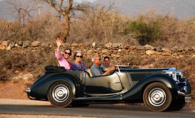 Vintage car ride in Deogarh, India, Asia