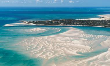 An Island in Vilankulo, Mozambique, Africa As Seen From Above, Surrounded by Sand and Water