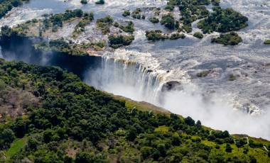 Victoria falls, surrounding area is the National Parks and World Heritage Site (aerial view) - Zambia, Zimbabwe, Africa