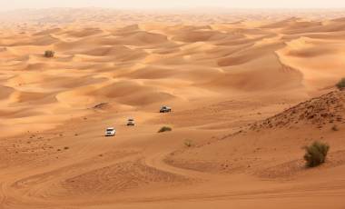 Desert safari on jeeps near Dubai. UAE